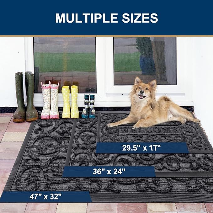 Smiry Welcome Door Mat Outside Entrance, Heavy Duty Trap Dirt and Moisture Easy Clean Low Profile Patio Porch Indoor Outdoor Front Doormat for Entry, 36x24 Inch, Grey