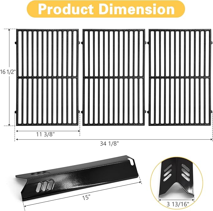 Grill Replacement Parts for Dyna Glo 6 Burner DGB610SSP, DGF600SSP, Cast Iron Grill Grates and Heat Plates for Dyna-Glo Grill Parts