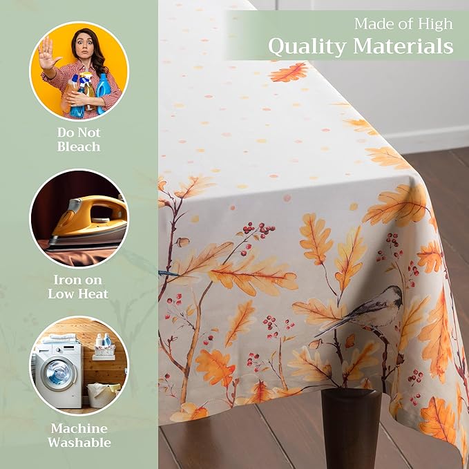 Maison d' Hermine Table Cloth Rectangle Table 100% Cotton 60 x 120 Inches Fall Tablecloth Reusable Everyday Use for Thanksgiving Christmas Decorations Dining Farmhouse Party (Oak Leaves)