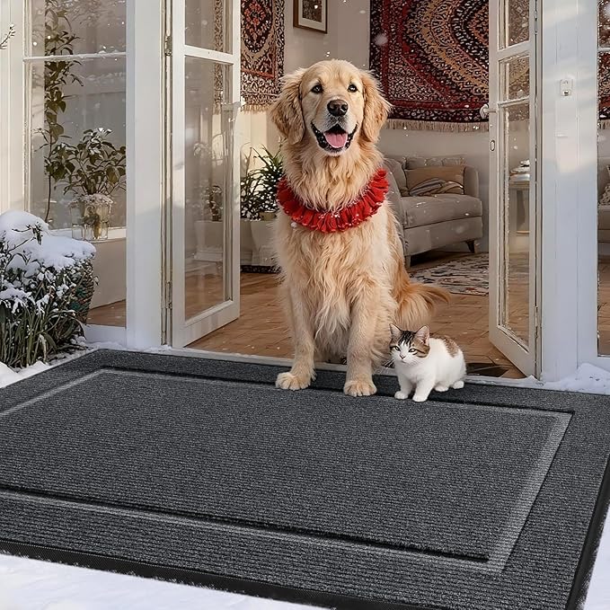 Large Front Door Mat Outside Entrance Indoor Doormat, 47" x 30" Outdoor Mats for Patio Waterproof, Outdoor Door Mats for Outside Entry, Indoor Rugs for Entryway, Sturdy Natural Rubber, Drak Gray