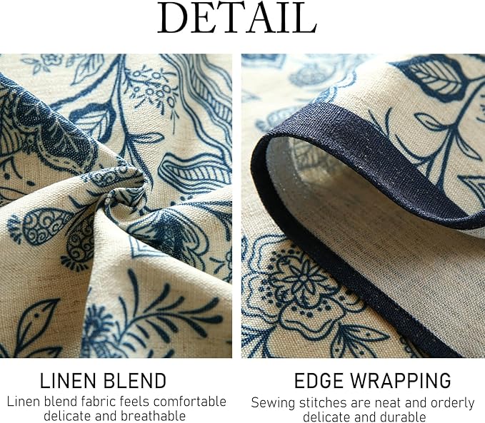ISAENNE Designer French Linen Extra Long Rectangle Tablecloth,Blue Floral Washable Indoor Table Cloth,Durable Home Decor Tablecloths for Dining Thanksgiving Kitchen Party,67"*118"-Ruyi B