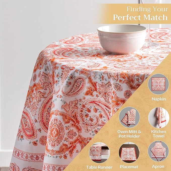 Maison d' Hermine Table Cloth Round Table 100% Cotton 69 Inches Fall Tablecloth Reusable Everyday Use for Thanksgiving Christmas Decorations Dining Farmhouse Party (Orient)
