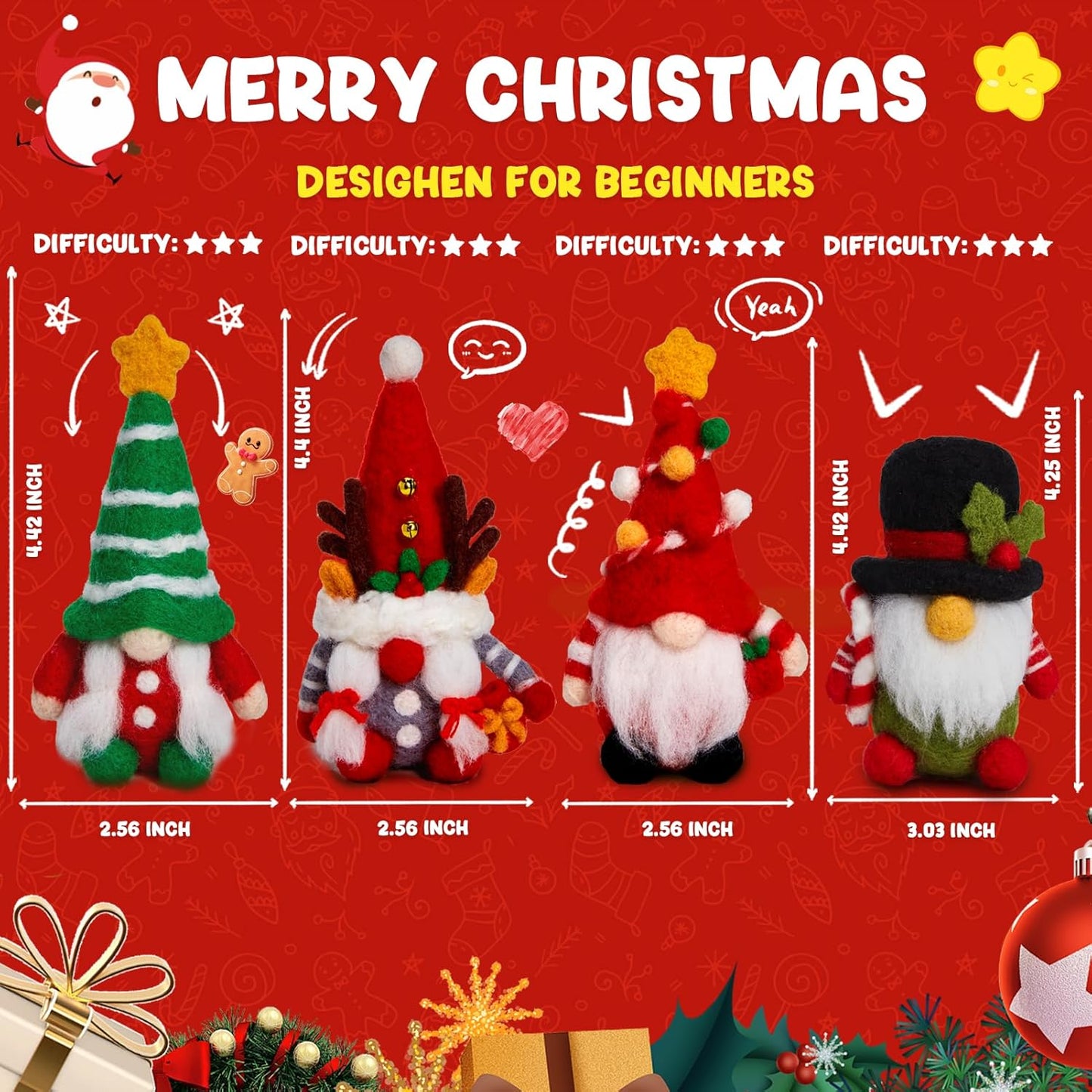 MAGIMUSE Needle Felting Kit, Needle Felting Starter Kit with Basic Felt Tools, Christmas Gnome Needle Felting Kit for Beginners, DIY Wool Needle Felting Supplies for Christmas Festival Crafts