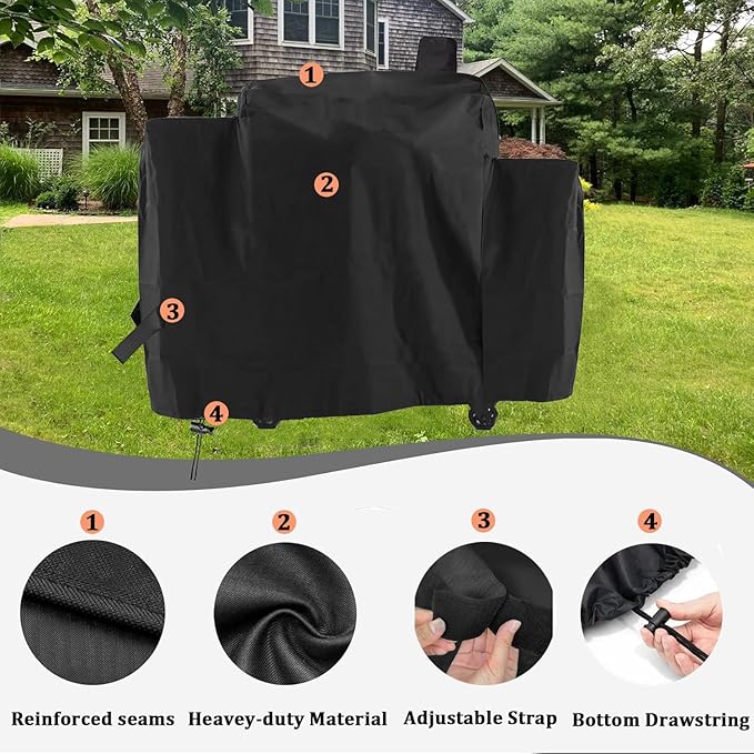 Grill Cover for Pit Boss Platinum Laredo 1000 Wood Pellet Smoker Grill, 600D Heavy Duty Waterproof Pitboss PB1000PL Grill Cover Replacement, Zipper Design, Black