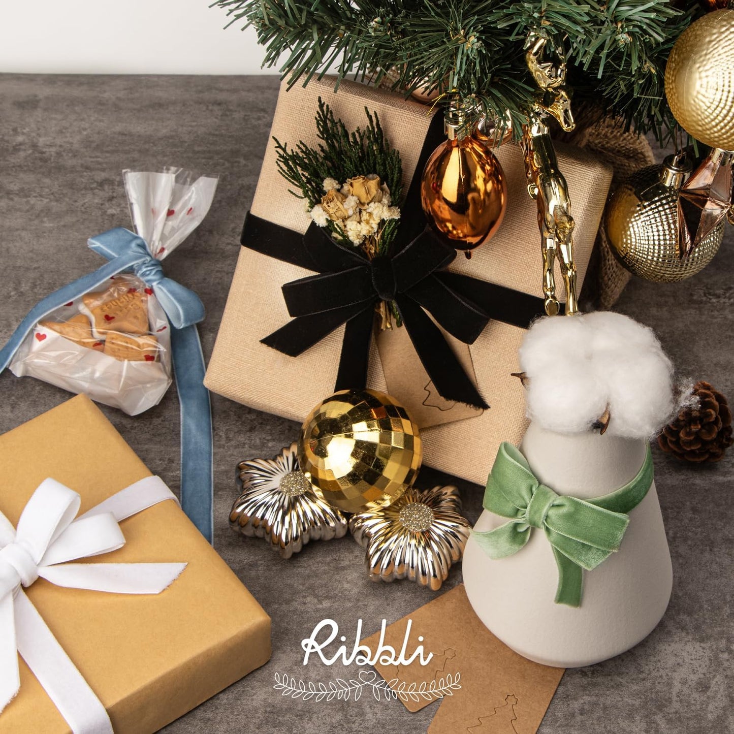 Ribbli Dusty Blue Velvet Ribbon 1 Inches Continuous10 Yard Spool Blue Christmas Ribbon for Gift Wrapping Crafts Home Decor