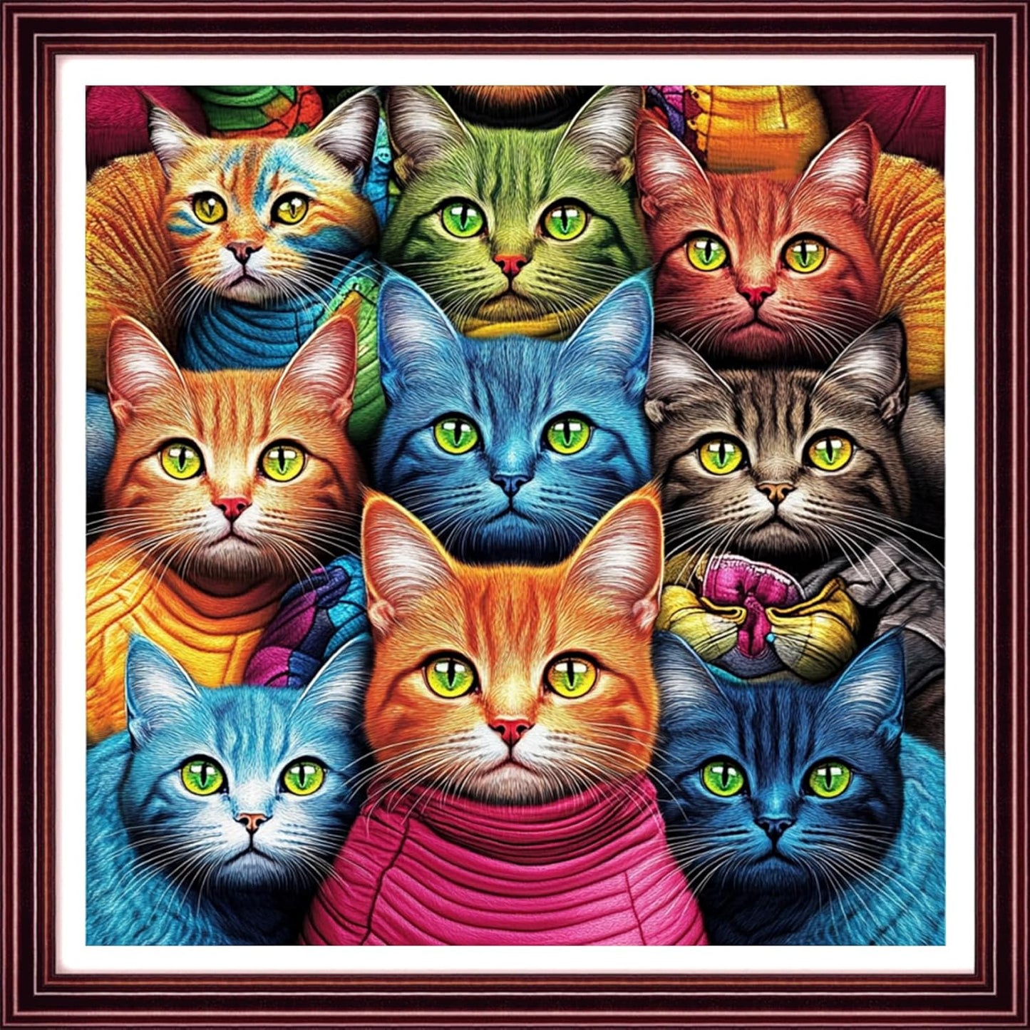 Redxing Stamped Cross Stitch Kits Full Range of Embroidery Starter Kits- Needlepoint Counted Cross Stitch Kits for Beginner Adults 11CT Printed Embroidery Kit-Abstract Cat 18x18 inch