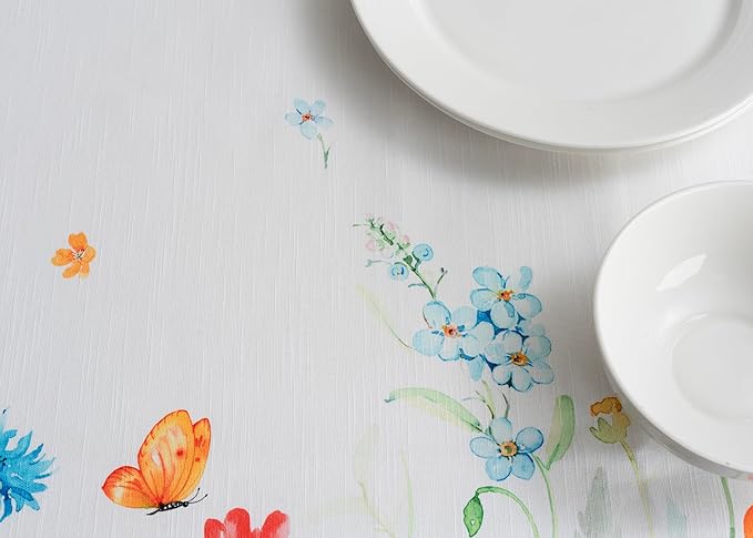 Maison d' Hermine Table Cloth Rectangle Table 100% Cotton 60 x 108 Inches Tablecloth Reusable Decorative for Dining Room, Farmhouse, Home, Party, Festive & Wedding Spring Summer - Summer Whisper