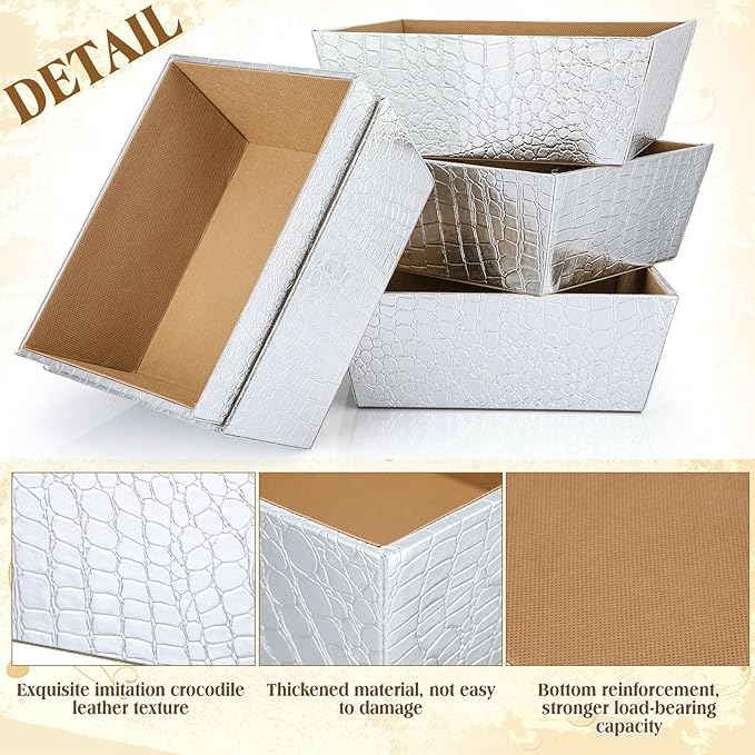Wonderjune 20 Pcs Valentines Day Gift Baskets Empty To Fill Baskets For Gifts Empty With Gift Bag Bow Valentines Gifts Storage Basket Bulk for Wedding Party Wrapping(Silver)
