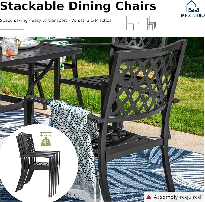 MFSTUDIO Outdoor Dining Set for 8, Patio Dining Set with Expandable Table, 9 Piece Patio Table and Chairs Set, Outdoor Patio Furniture Set for Deck Backyard Poolside Garden