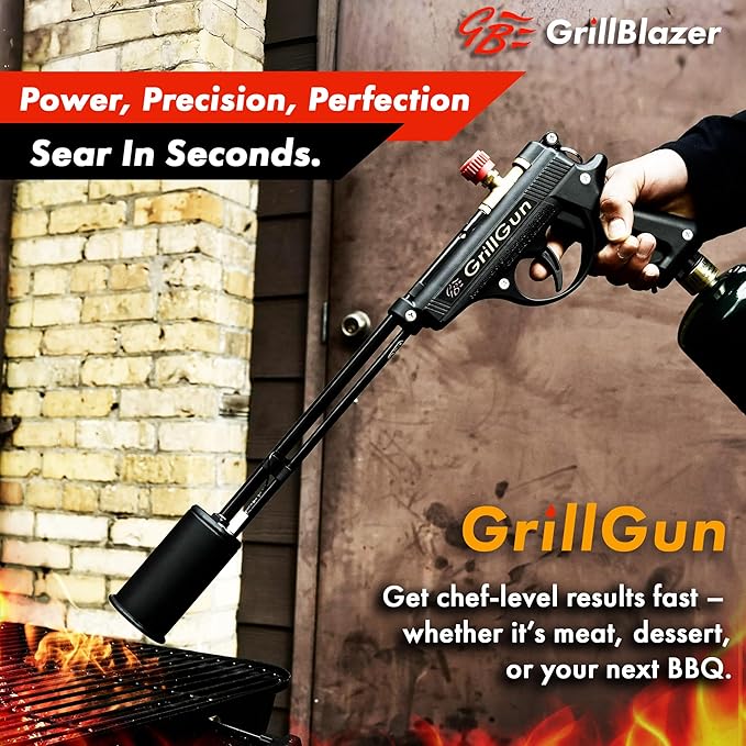 Grillblazer GrillGun Handheld Propane Charcoal Torch – 400,000+ BTU Flame Torch for Instant Charcoal Ignition, Outdoor Cooking, Firepits, Camping, BBQ – Portable High-Power Blowtorch With Hose