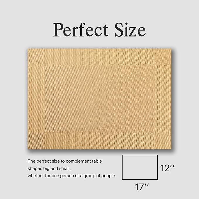 Placemats Set of 4 - Easy Clean Woven Vinyl Placemats for Dining Table, Indoor/Outdoor Place Mats, Washable PVC Table Mats（Gold Cube）