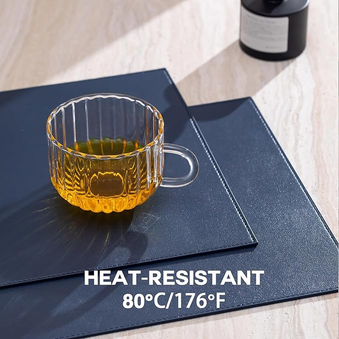 Faux Leather Placemats Set of 6 Vinyl Washable Wipeable Table Mats for Kitchen Dining Table Heat Resistant Waterproof Modern Indoor/Outdoor Placemats Non-Slip Easy Clean Place Mats (Navy Blue)
