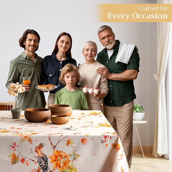 Maison d' Hermine Table Cloth Rectangle Table 100% Cotton 60 x 120 Inches Fall Tablecloth Reusable Everyday Use for Thanksgiving Christmas Decorations Dining Farmhouse Party (Kelim - Prairie)