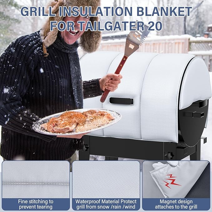Grill Thermal Insulated Blanket for Tailgater 20, Traeger 20 Series, Junior & Recteq 340 Grill Accessories Insulation Blanket for Winter Cooking