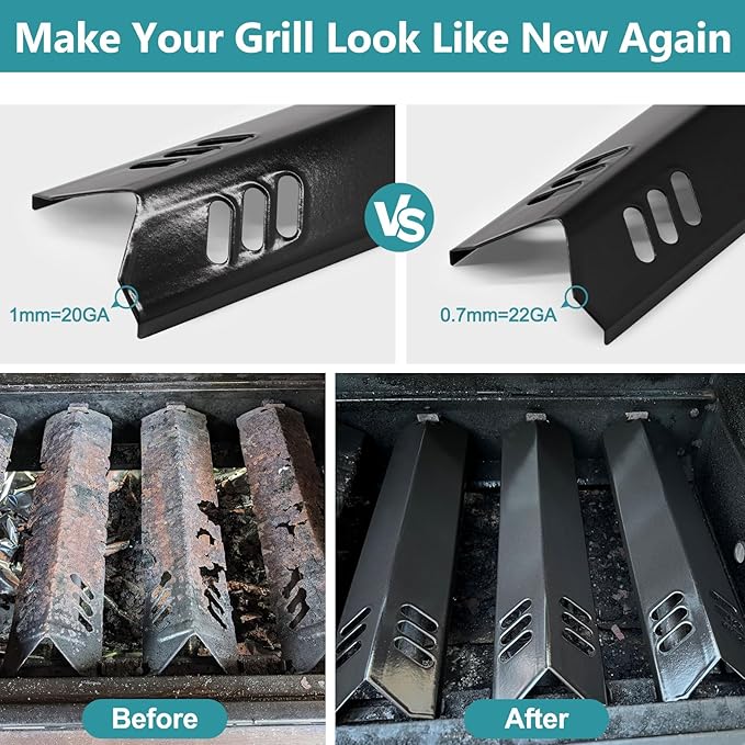 Criditpid DGB610SSP Grill Grates Replacement Parts for Dyna Glo DGB610SSP DGF600SSP, Cast Iron Grates 70-01-296 and Heat Shield Tents for Dyna Glo Grill Replacement Parts 6 Burner DGB610SSP