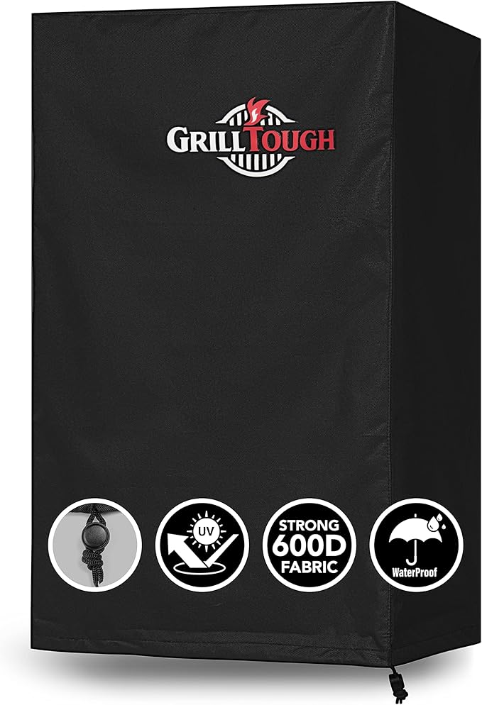 Heavy Duty Smoker Cover, 40 Inch – Waterproof, Weather Resistant, UV & Fade Resistant with Adjustable Straps – BBQ Cover for Flat Grill, Black