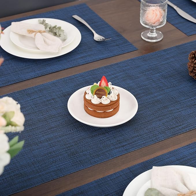 Myir JUN Table Runner, Vinyl Table Runner Indoor Arbitrarily Cropped Runner for Table Heatproof for Home Party (Dark Blue, 12 x 94 inch)