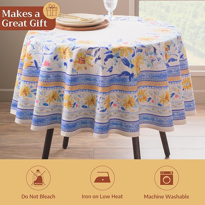 Maison d'Hermine Table Cloth Round Table 100% Cotton Tablecloth for Dining Room, Farmhouse, Home, Hotel, Parties & Wedding - Ideal for Easter Decorations Spring & Summer (Girassol, 63" Round)