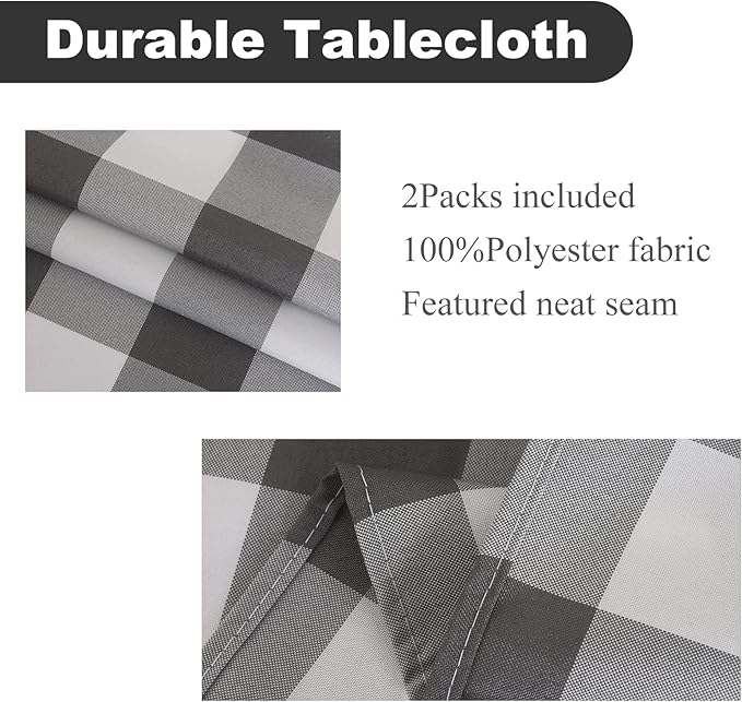 Cupuamon 2 Pack Waterproof Polyester Fabic Round Checkered Tablecloth，60 Outdoor Table Cloth，Oil Stain Prevention Table Cloth for Pinics and Parties（Gary and White）