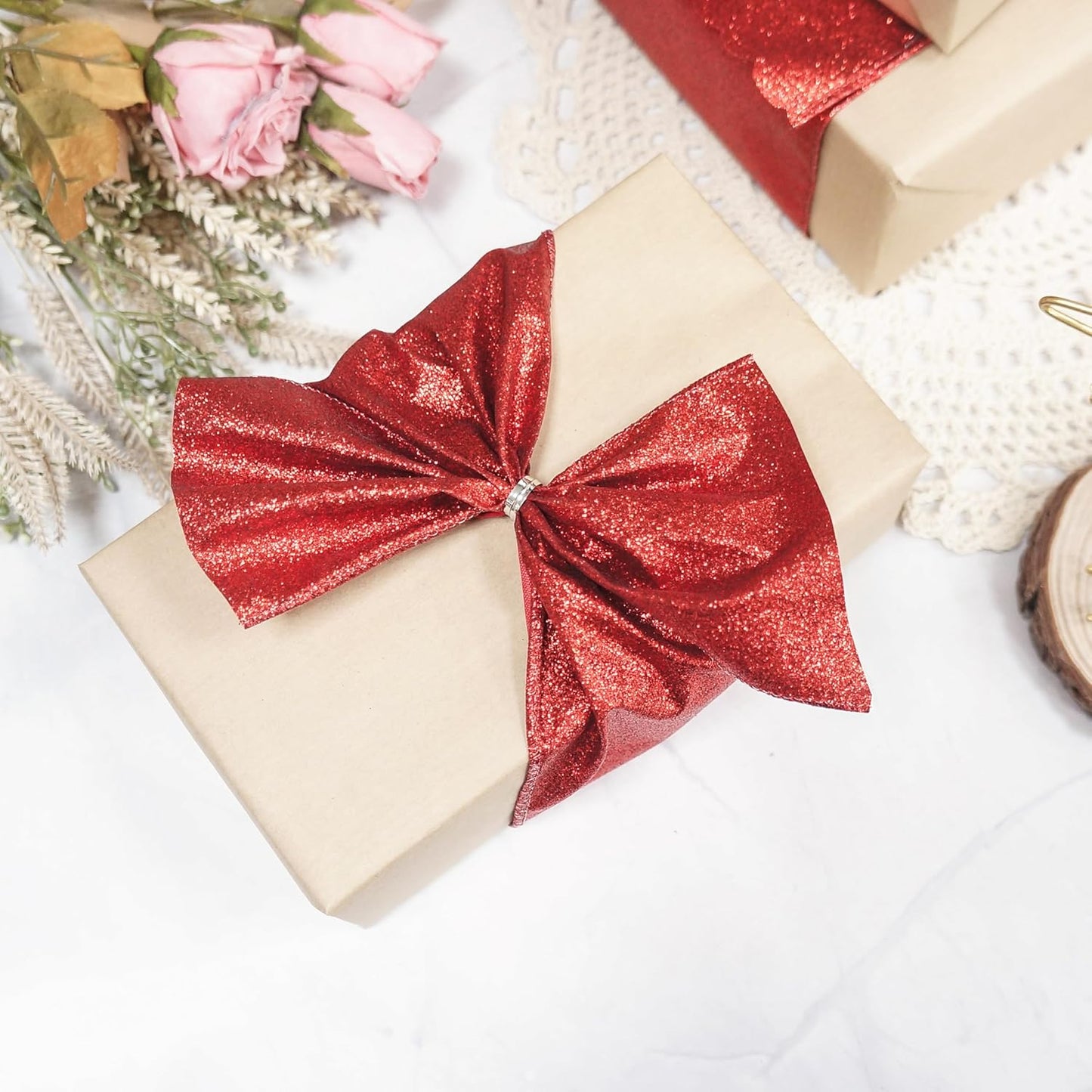 CT CRAFT LLC Glitter Wired Ribbon 4" x 10 Yards Red for Christmas Home Decor Bow Gift Wrapping DIY Crafts Wreath