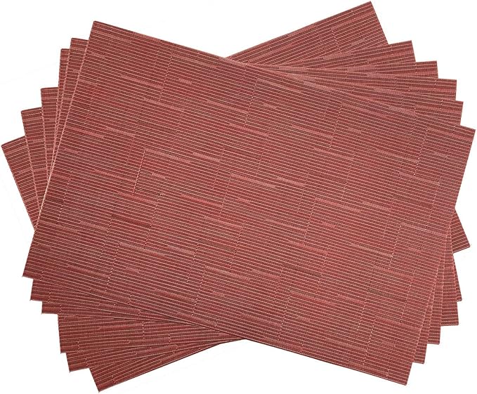 Gugrida Placemats PVC Table Mats Woven Vinyl Placemats, Set of 6 (18"X12" Red Stripe)