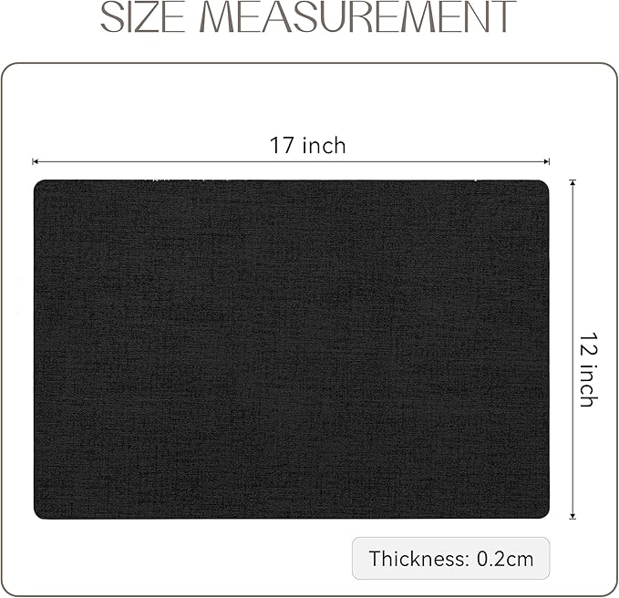 Romanstile Vinyl Placemats Set of 12-12 X 17 Inch - Heat Resistant Place Mats 100% Waterproof Oilproof Wipeable Reversible Faux Leather Table Mats for Kitchen, Dining, Party, Outdoor, Black