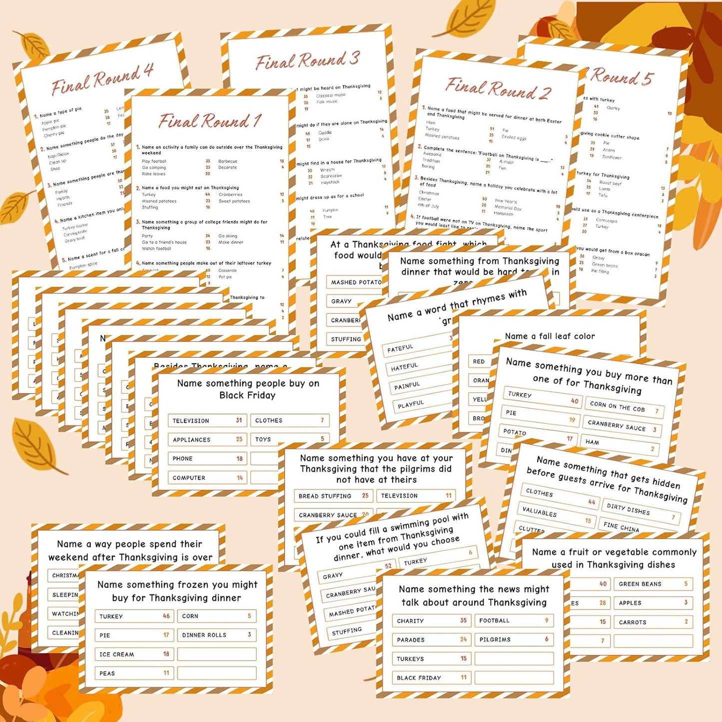 Thanksgiving Day Friendly Feud Game with 2 Answer Buzzers, Fall Holiday Feud Cards for Family Game Night Fun Trivia Quiz for Autumn Pumpkin Party Office Class Groups Team Building