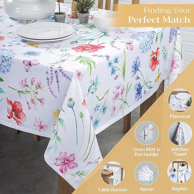 Maison d' Hermine Table Cloth Square Table 100% Cotton 54 x 54 Inches Tablecloth Reusable Decorative Everyday Use for Dining Room, Farmhouse, Home, Party, Festive & Wedding Spring Summer - Just Floral