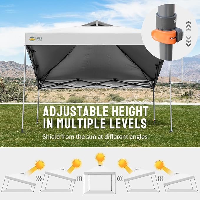 CROWN SHADES Adjustable Height on The Fly, 10x10 Pop Up Canopy - Beach Tent with One Push Setup - Easy Outdoor Sun Shade for Events, Parties, Camping - Outside Shade with STO-N-Go Bag, White