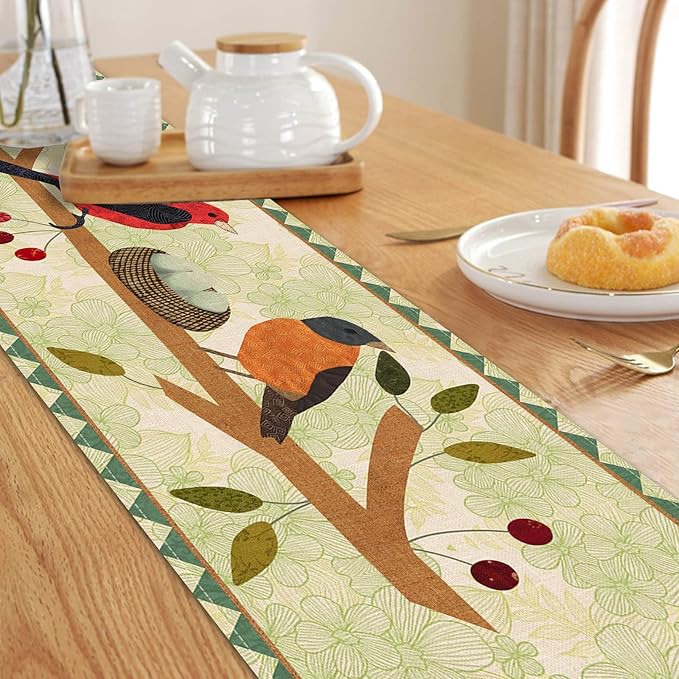 Seliem Summer Birds Tree Branches Table Runner, Cardinal Home Kitchen Dining Decor, Spring Seasonal Farmhouse Decorations Indoor Outdoor Party Supply 13 x 48 Inch