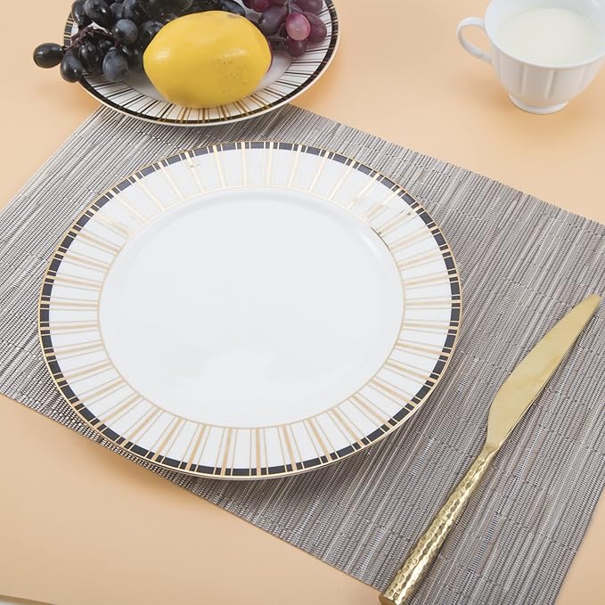 SLKQG Sliver Placemats Set of 4 - Easy Clean Modern Durable Washable Vinyl Place Mats - Heat Resistant Placemats for Kitchen Table - PVC Table Mats for Dining Table (Sliver, 4)