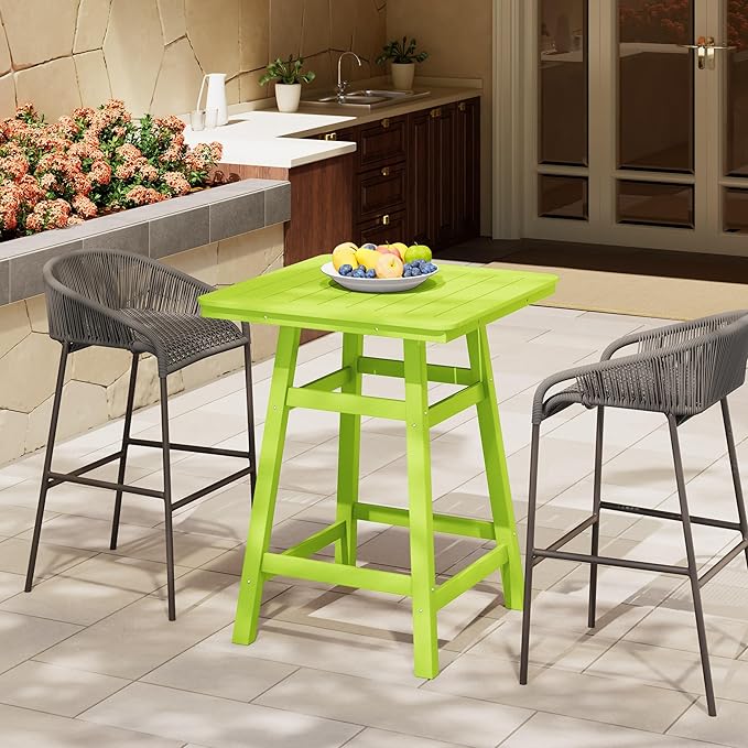 Costaelm Outdoor Bar Table, 37" Counter Height Square Patio Cocktail Bar Table with Umbrella Hole, Patio Bistro Dining Pub Table for Front Porch Deck Backyard Garden, Lime