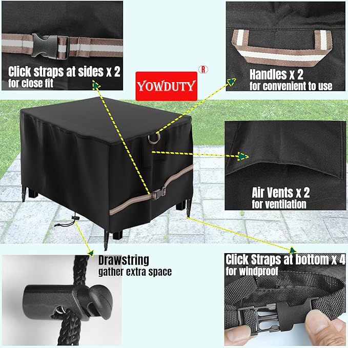 Rectangular Propane Gas Fire Pit Table Cover 48x28x24 In, Waterproof Heavy Duty 600D Rectangle Outdoor Fireplace Cover 48 In, All-weather Protection For Patio Firepit Table 45-48 In