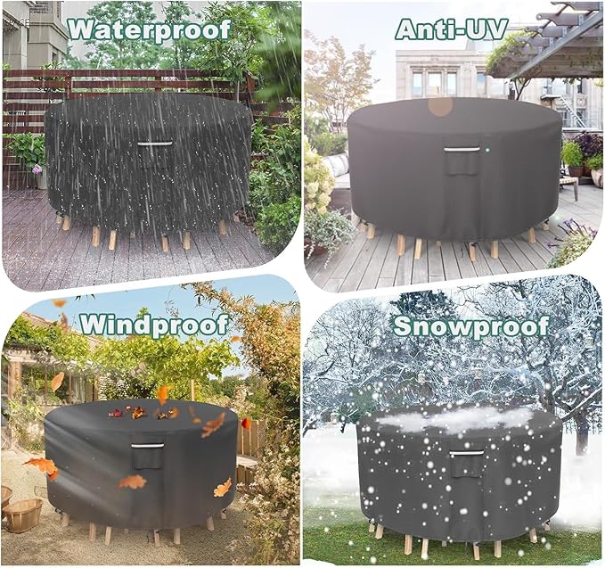 Round Patio Furniture Covers, 500D Heavy Duty Waterproof UV Resistant Cover for Round Outdoor Dining Table & Chairs,48" Dia x 28" H -Black