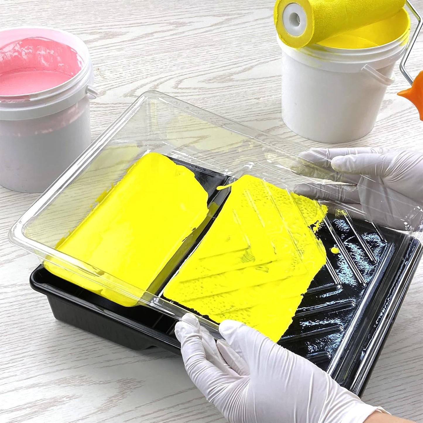 6 Pack Paint Tray Liners 7 Inch, 3 Heavy-Duty Plastic Trays with 3 Disposable Clear Liners, Paint Roller Trays, Paint Pan Liners for Walls, Furniture & DIY Painting Projects