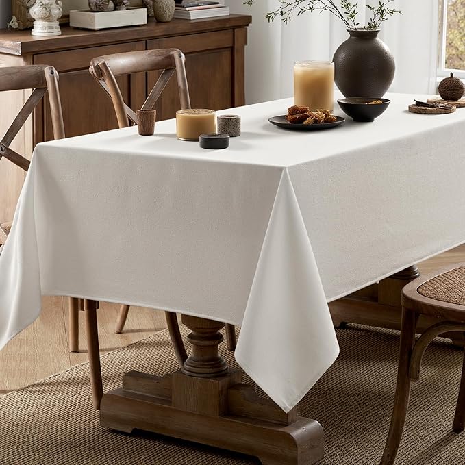 MIULEE White Linen Polyester Tablecloth 60x104 Inch Spring Rectangle Table Cloth Waterproof,Stain Resistant & Wrinkle Resistant for Dining Party Wedding
