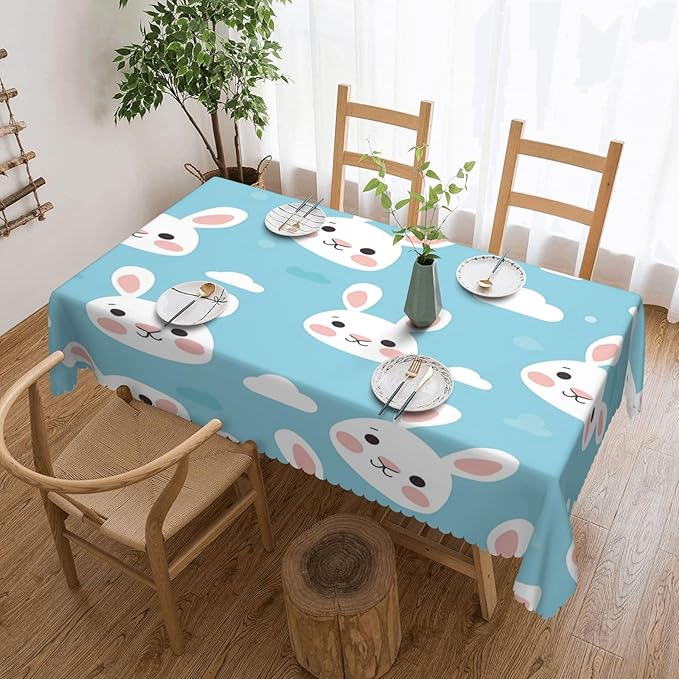 Rectangle Table Cloth Funny Rabbits Waterproof Tablecloth 54 x 72 in Washable Table Cover for Home Kitchen Wedding Dining