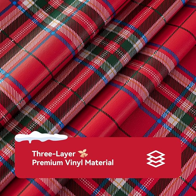 Romanstile Christmas Plaid Rectangle Vinyl Tablecloth, 100% Waterproof Checkered PVC Table Cloth, Heavy Duty Xmas Gingham Plastic Table Cover for Dining, Party, Holiday Decor - 54 x 78 Inch, Red