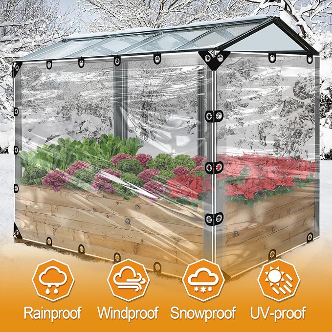 6x8ft Anti-Tear Clear Tarp Waterproof for Patio Winterizing - 2pcs Windproof Poly Tarpaulin, Heavy Duty Transparent Enclosure with Grommets for Covering Chicken Coops Greenhouse Garden Plants