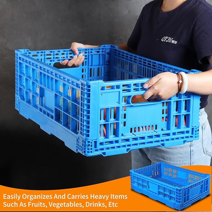 Collapsible Storage Bin Containe，52 Liter Transferheavy duty plastic storage box,blue milk crates heavy duty Transit storage of various items (1)