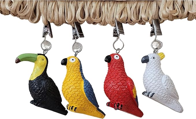 TwoFish Home Set of 4 Colorful Parrot Resin Tablecloth Weights Clips Colorful Parrot Handicraft Tablecloth Clamps Pack of 4