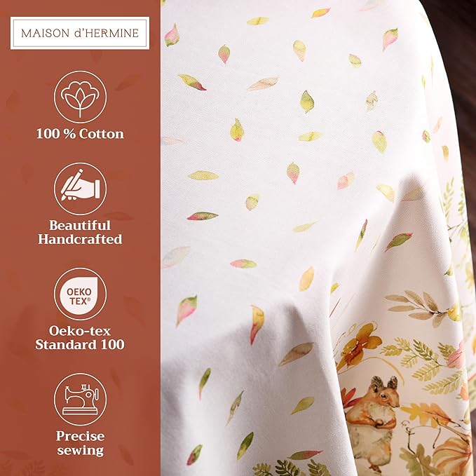 Maison d' Hermine Table Cloth Round Table 100% Cotton 63 Inches Fall Tablecloth Reusable Everyday Use for Thanksgiving Christmas Decorations Dining Farmhouse Party (Pumpkin Passion)