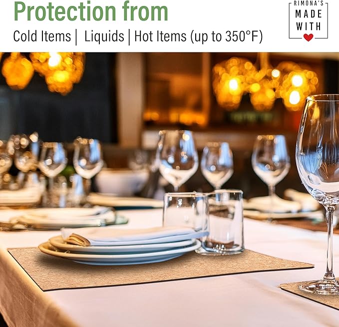RIMONA'S Heat Resistant Cork Placemats Set of 4 - Natural Fine Cork, Waterproof, Heat Proof Table Protector, Non-Slip, Ideal for Gifting, Mother-in-Law Gift, All-Natural Hard Placemats