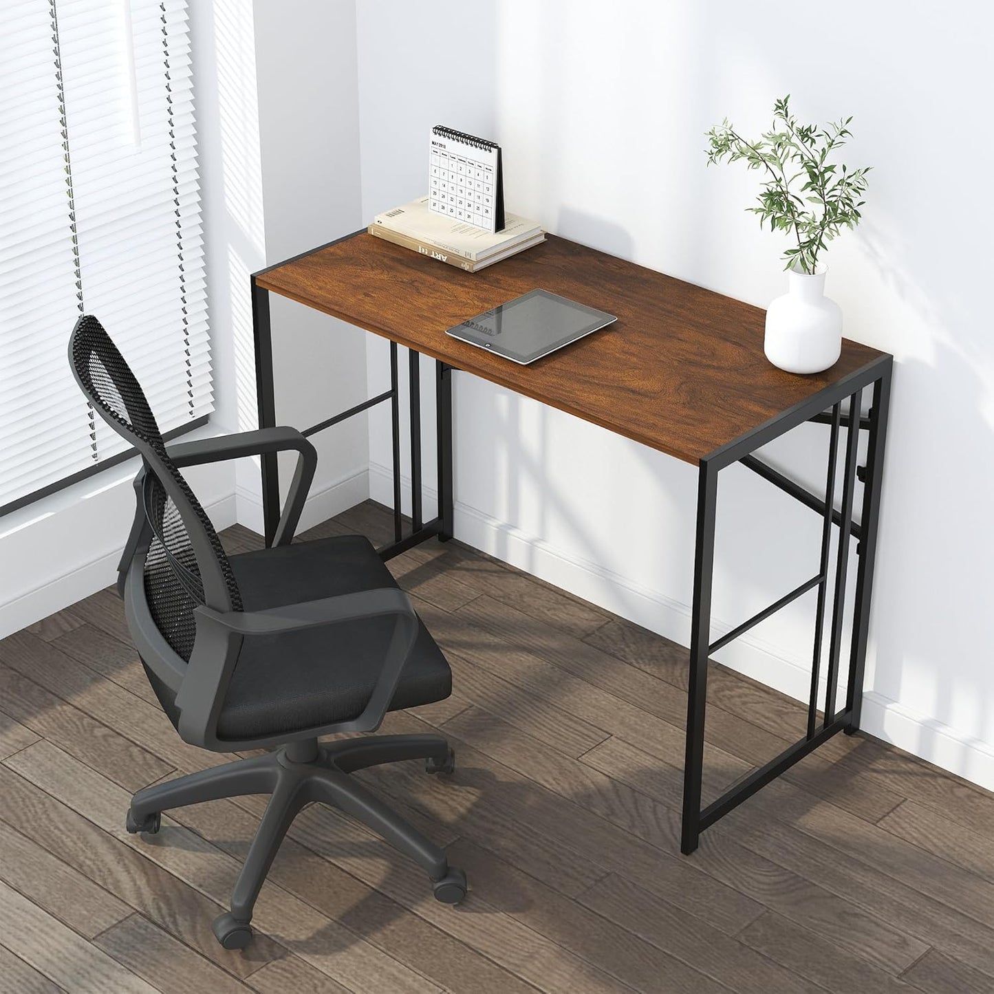 Folding Computer Desk 40 inch Writing Gaming Computer Camping Desk, No Assembly Required Home Office Table, Mahogany