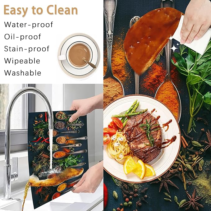 Various Herbs Placemats Set of 6,Spices for Cooking Table Mates Non-Slip Heat Resistant Washable Linen Place Mats for Party Kitchen Dining Decoration Indoor Outdoor 12"x18"