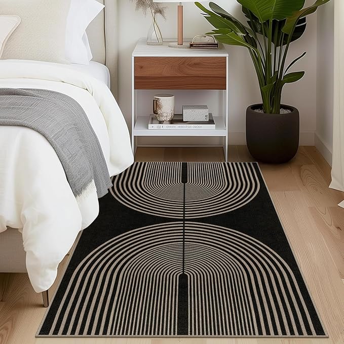 Easy Jute Rainbow Area Rug, 3x5 Black Indoor Outdoor Entryway Rug Washable Non-Slip Modern Boho Kitchen Rugs, Farmhouse Abstract Throw Carpet for Living Room Patio Kids Room
