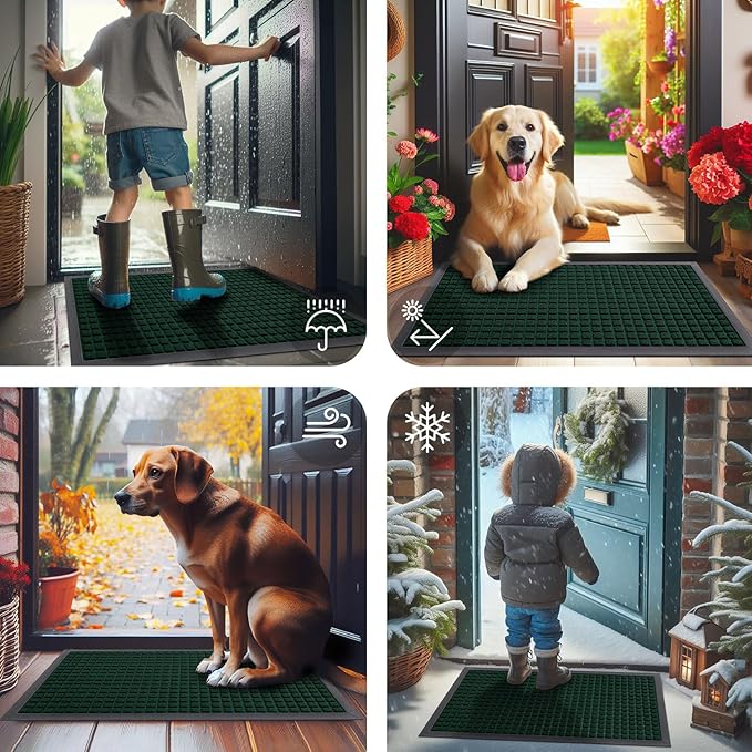 Smiry Front Door Mat Outside Entrance, Heavy Duty Natural Rubber Doormat, Non Slip Trap Dirt and Moisture Easy Clean, Low Profile Welcome Floor Mats for Indoor Outdoor Entry, 70x46.5 Inch, Black Green