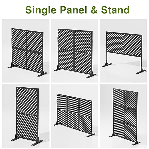 Casaphoria 72" H x 47" W Metal Outdoor Privacy Screen, Freestanding Decorative Divider for Patio, Deck, Balcony, and Garden with Stable Base, Black Parallel