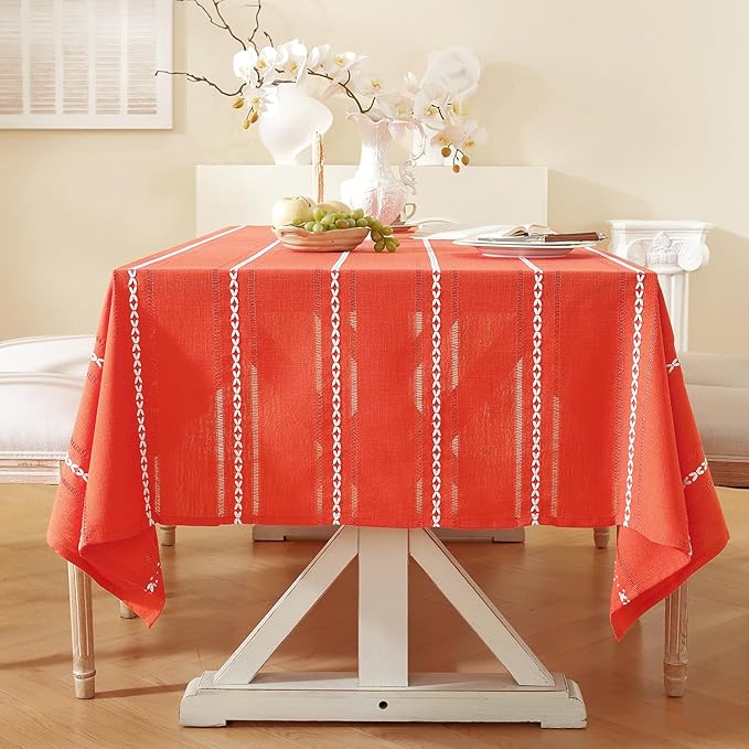 Chassic 60 x 60 inches Farmhouse Style Linen tablecloths, Wrinkle Resistant Washable Dining Room Table Cloths for Square Tables - Hemstitch Maple Orange