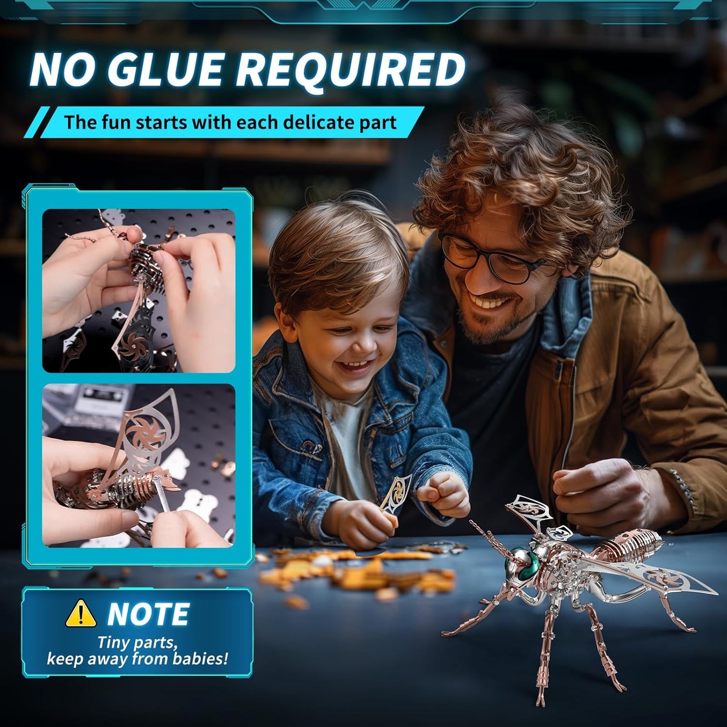 3D Puzzles for Adults, Metal Model Kit Wasp Mechanical Puzzle for Adults/Teens, DIY Creative Craft Gifts Kits Difficult Assembled 3D Puzzle for Family Time, Home Decor (Rosegold)